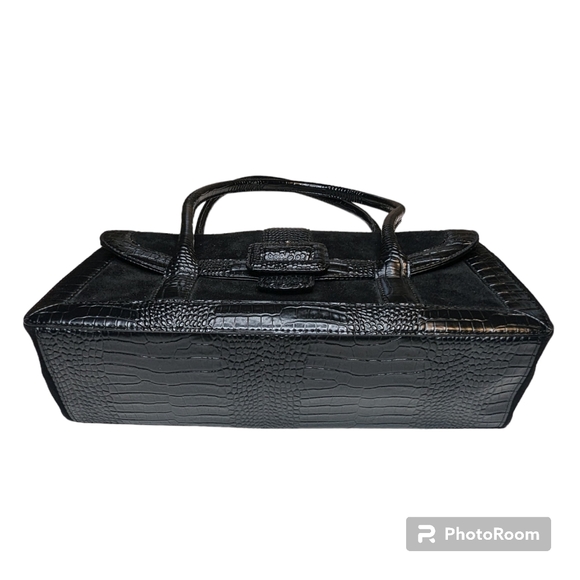 Ann Taylor Handbag Black Leather Suede  Double Handles Multiple Pockets A83 - Picture 6 of 14